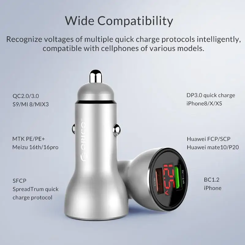 Orico UPF-K2 мини QC умный 30 Вт Быстрая зарядка двойной USB Автомобильное зарядное устройство для телефона Быстрая зарядка для мобильного телефона планшета