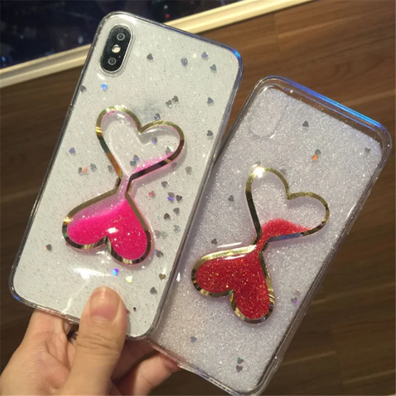 UVR Love Heart Quicksand Phone Case For Iphone X 6s 7 8 PLUS Glitter Back Cover Mobile Bag Hourglass Fundas Carcasas# |