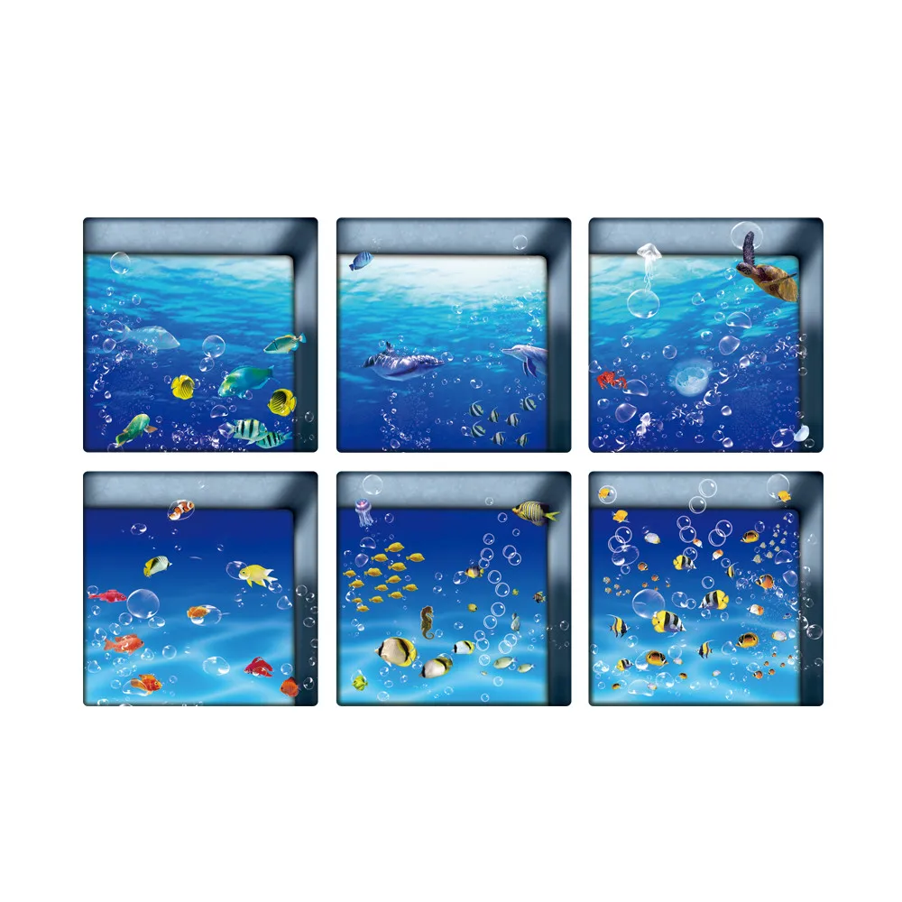 D Забавный 6 шт. 3D стикер для ванной с изображением водной тени 3D Противоскользящий водонепроницаемый стикер для ванной комнаты Наклейка ПВХ Фреска - Цвет: D
