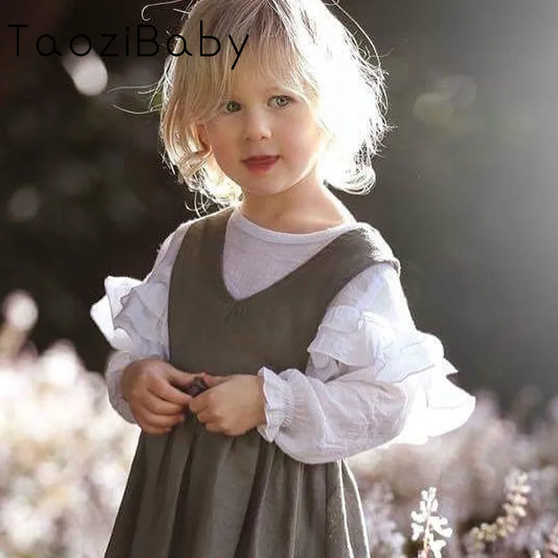 Children's clothing spring and autumn long-sleeved T-shirt new children Europe theUnited States flouncing primershirt Enfant |
