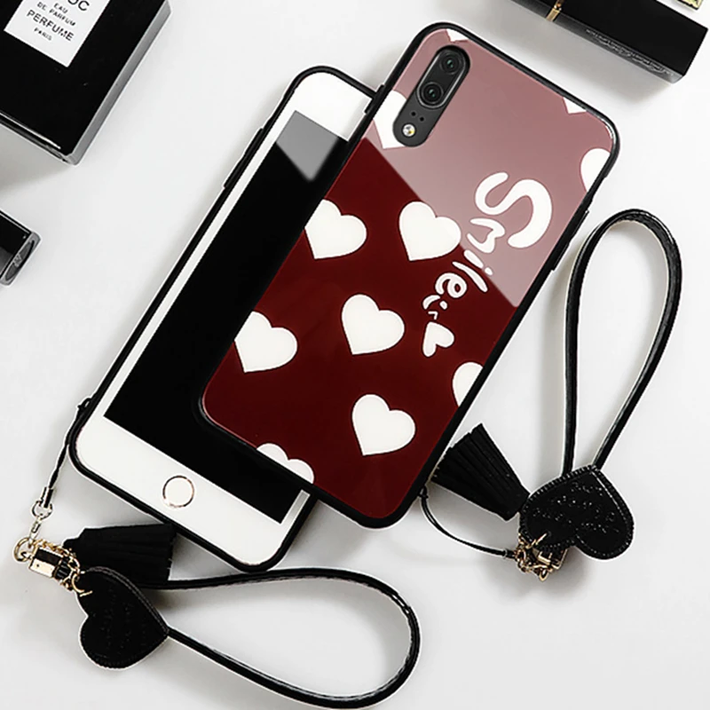 Чехол и ремешок для samsung Galaxy A70 A50 A10 A20 A30 стеклянный жесткий чехол A40S Smile Love Heart lanyard