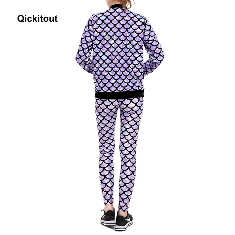 

Qickitout Hot fish scale mermaid pattern personality style printing pattern women's fitness jacket Long-sleeved coats sweatshirt