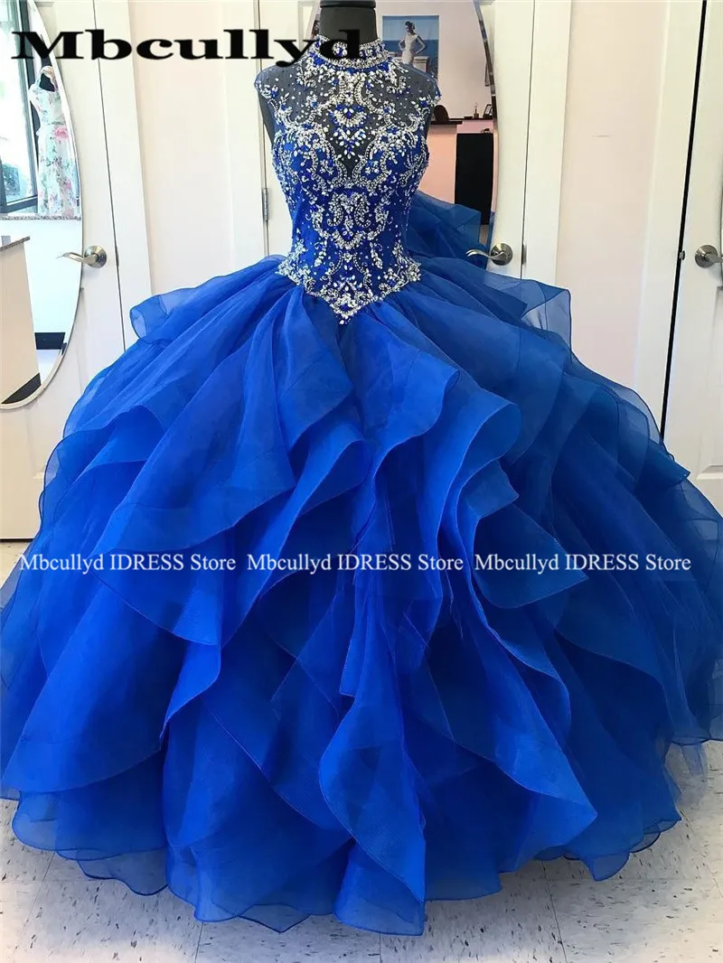 Королевское голубое фатиновое Пышное Платье 2019 Красное Бальное с бусинами и
