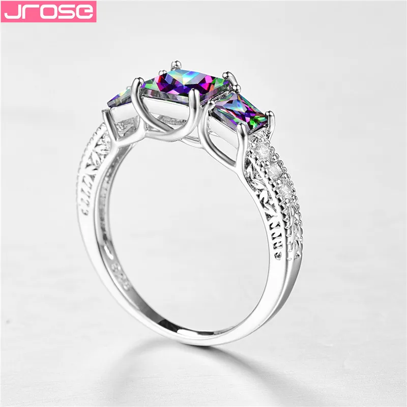 JROSE Роскошные 3 геометрические радужные циркониевые серебряные женские