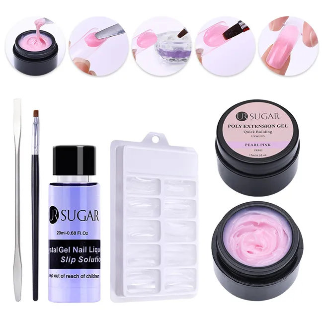 Set 2 Ur Sugar 15 мл полигель для наращивания ногтей набор полигелей Кристальный акриловый раствор для выскальзывания жидкий строительный Гель-лак для ногтей набор кистей - Цвет: Set 2