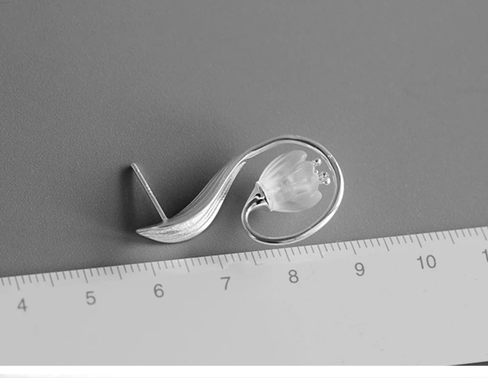 Lotus весело момент реальные 925 серебро ручной работы Модные украшения Природный кристалл ландыш цветок Длинные висячие серьги
