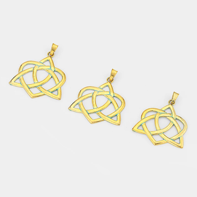 3PCS Large Vintage Gold &amp Verdigris Patina Metal Lucky Hollow Keltic Knot Charms Pendants for Necklace Findings Jewelry | Украшения и