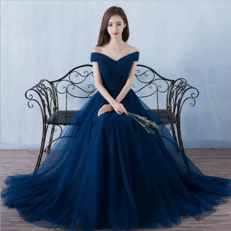 

U-SWEAR 2020 New Arrival Royal Blue Bridesmaid Dresses Boat Neck Off the Shoulder A-Line Sexy Dress Slim Vestido De Festa Longo