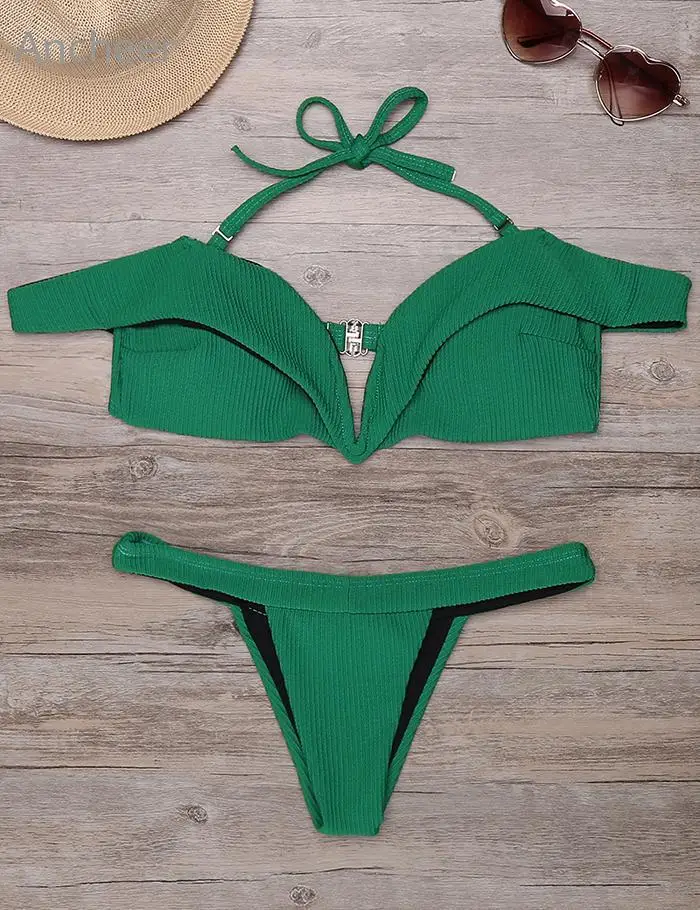 Женский купальный костюм с высокой бретелькой на шее одноцветные купальники