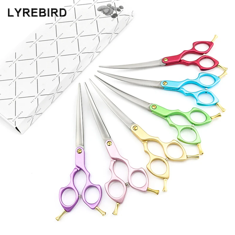 

Professional Dog Grooming Scissors Curve 7 Inch Pet Curved Scissors Aviation Aluminum Handle Super Japan 440C Lyrebird NEW