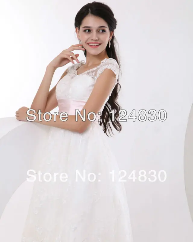 cheap Unique Best-selling Gorgeous Knee-Length Lace V-neck Cap Sleeve Satin Short bridal gown | Свадьбы и торжества