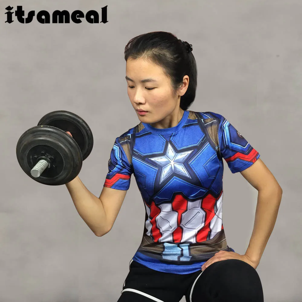 Суперкомпрессионная футболка с 3D принтом Женская Футболка реглан коротким