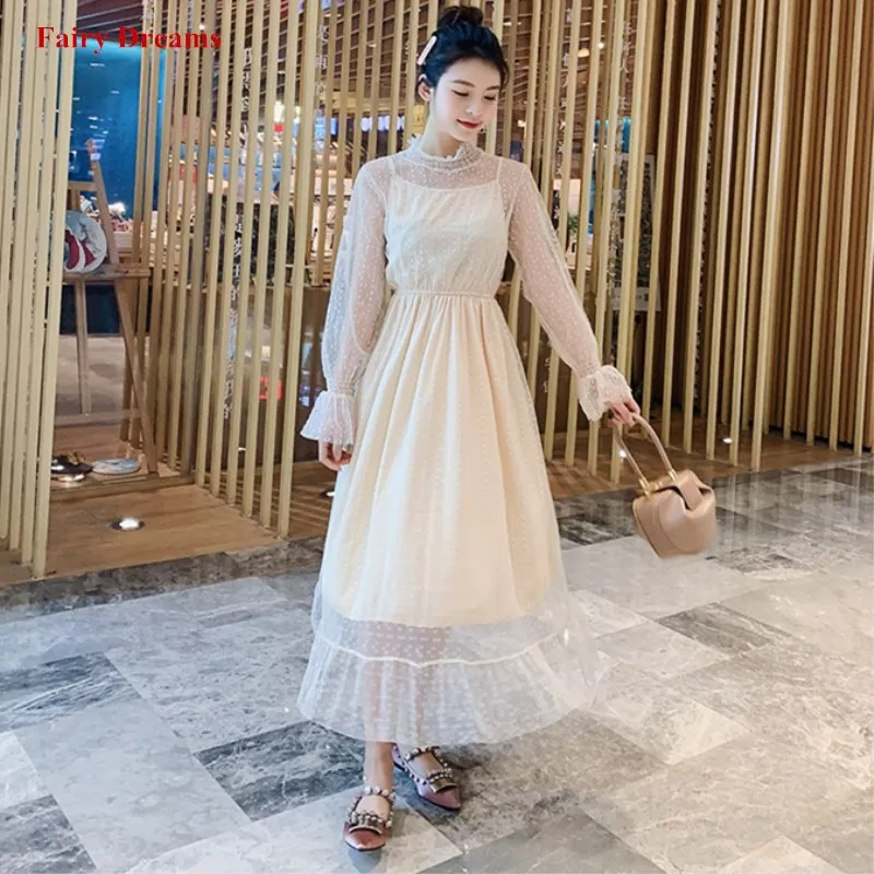 Миди платье для женщин Сетчатое кружевное черное 2019 весна лето новый стиль