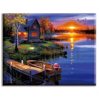 dmccross stitchsets for full embroideryhouseoil painting landscape white canvas 40x50cmcotton threaddiyneedleworkkits