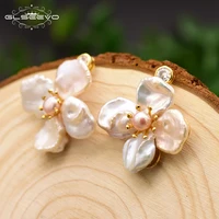 glseevo original handmade natural fresh water pearl flower drop earrings for women wedding jewelry boucle doreille femme ge0712