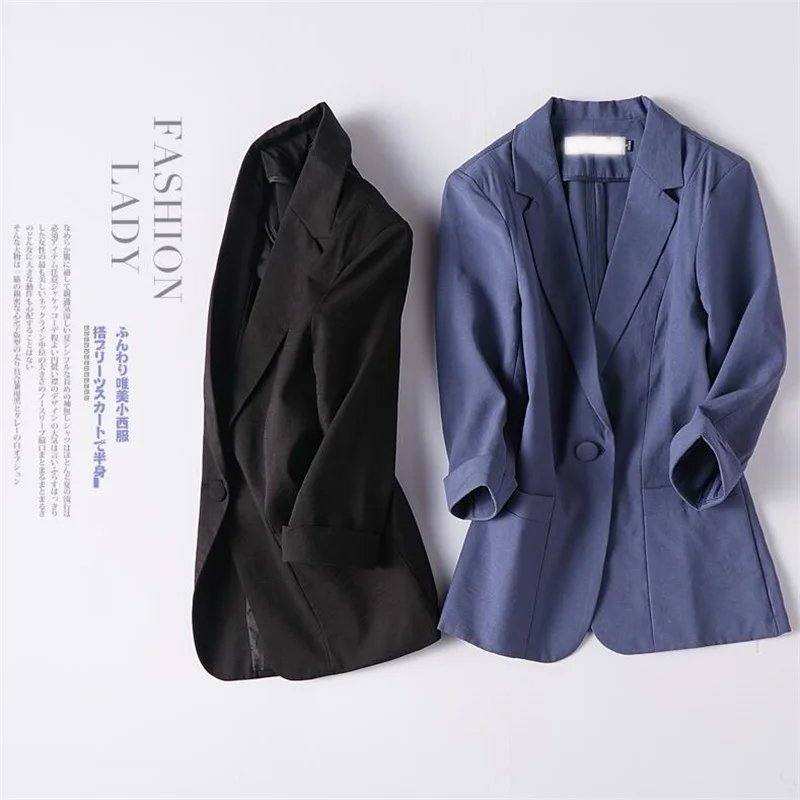

white Black Women Linen Blazers And Jackets New Spring summer Fashion Single Button Linen Blazer Femenino Ladies Blazer Female