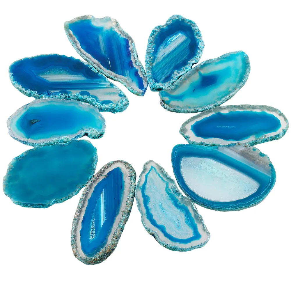 

1Lot (5Pc) Natural Polished Light Table Agate Slices Dyed Blue,Irregular Healing Crystal Collection Home Decoration 1-2''