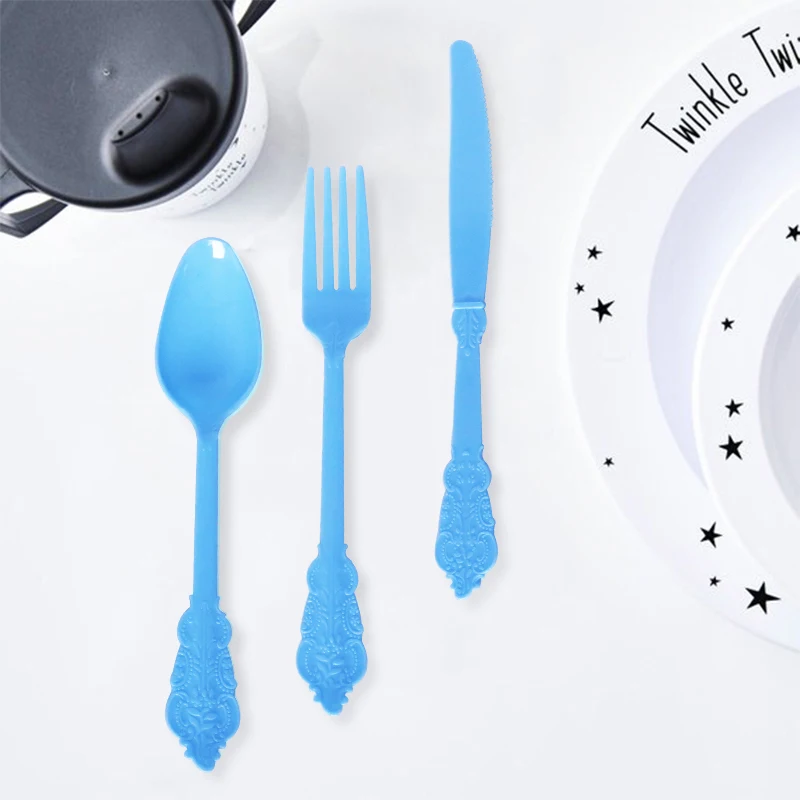 

12pcs(4sets) Disposable Plastic Cutlery sets Knives+Spoons+Forks Long Handle Solid For Party Wedding Birthday Tableware Decr