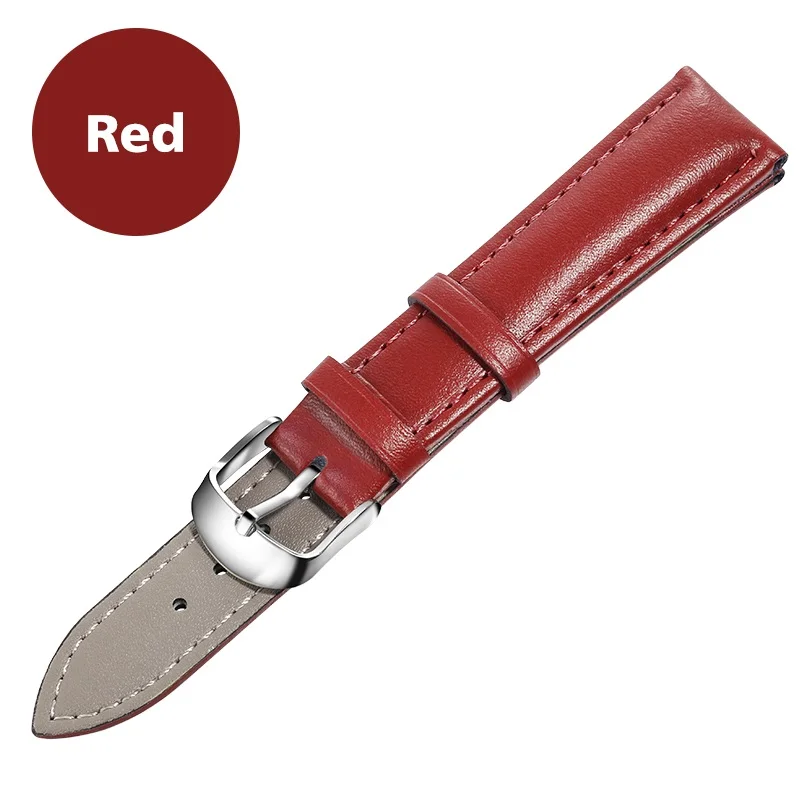 Red Черные ремешки для часов, ремешок для часов, кожаный ремешок для мужчин и женщин, настоящий 12 мм, 14 мм, 16 мм, 18 мм, 20 мм, 22 мм, ремешок для часов Saat Kordonu, ремешок для часов - Цвет ремешка: Red