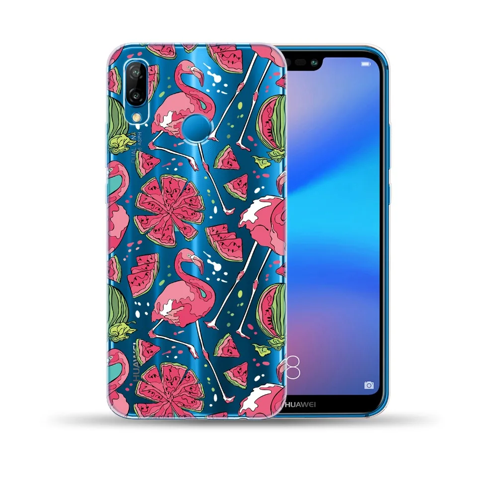 Мягкий чехол из ТПУ с рисунком фламинго единорога цветов и листьев для Huawei P8 P9 P10