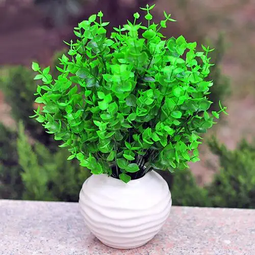 

New Beautiful Color 1 Pc 7-Branches Green Artificial Fake Plastic Eucalyptus Leaves Plant Home Decor Artificial & Dried Flowers