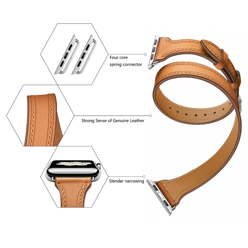 Ремешок двойной из натуральной кожи для Apple Watch band 4 44/40/42/38 мм браслет iwatch series 3/2/1