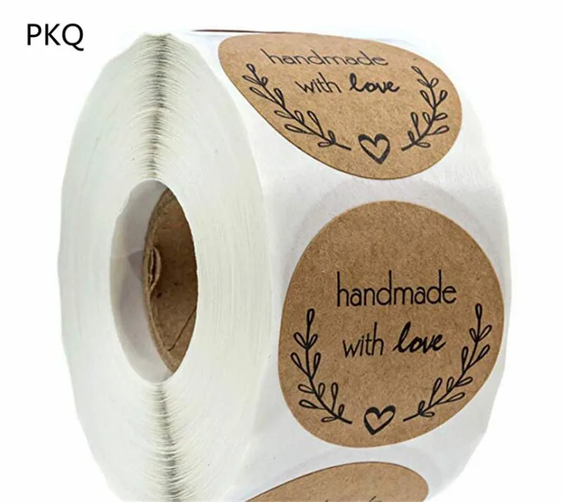 Ручная работа с love Наклейка круглая натуральная крафт бумага печать наклейка