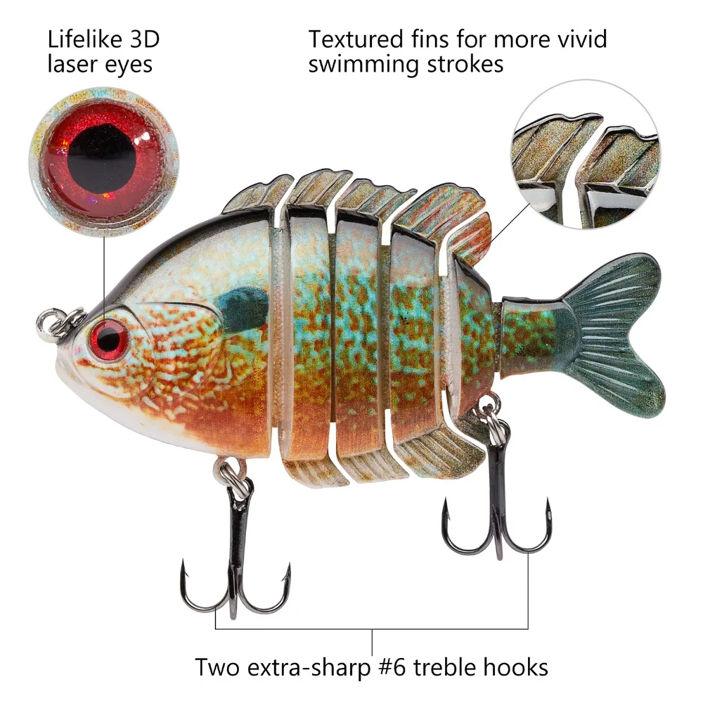 Bassdash SwimPanfish Multi Jointed Panfish Bluegill Swimbaits Topwater Hard Bass Fishing Crank Lure 24g/8.8cm 4 Colors|Наживки для