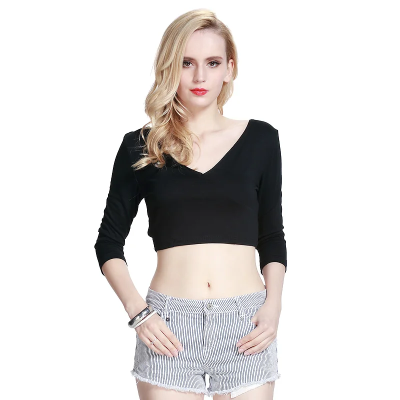 Модная футболка 2017 женская обувь Повседневное с длинным рукавом Твердые Черная