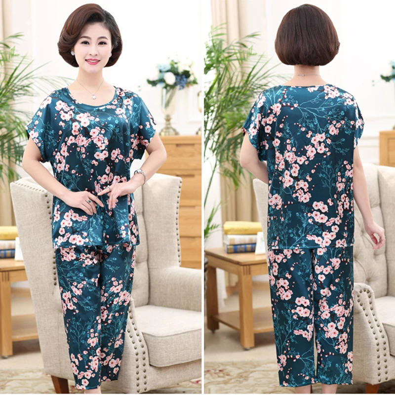 Пижама женская летняя с коротким рукавом из хлопка и шелка свободный большого