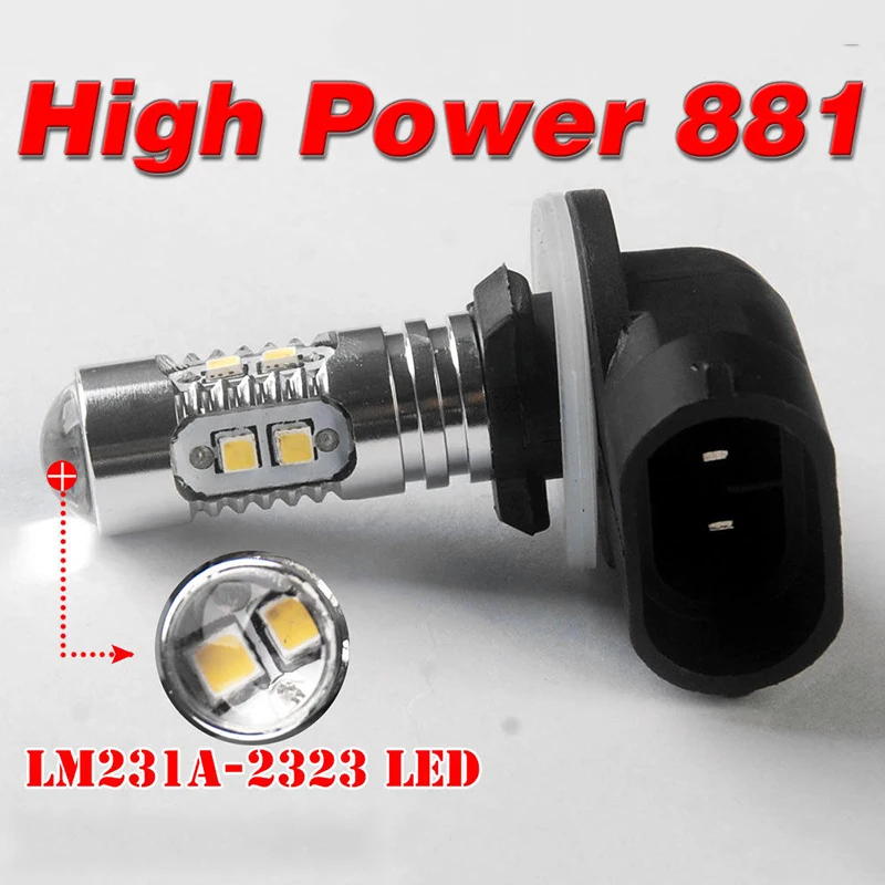 2шт 12*57 мм DC 12 V 24 50 W 6000 K 500LM сверхмощный алюминиевый 881 светодиодный Белый туман