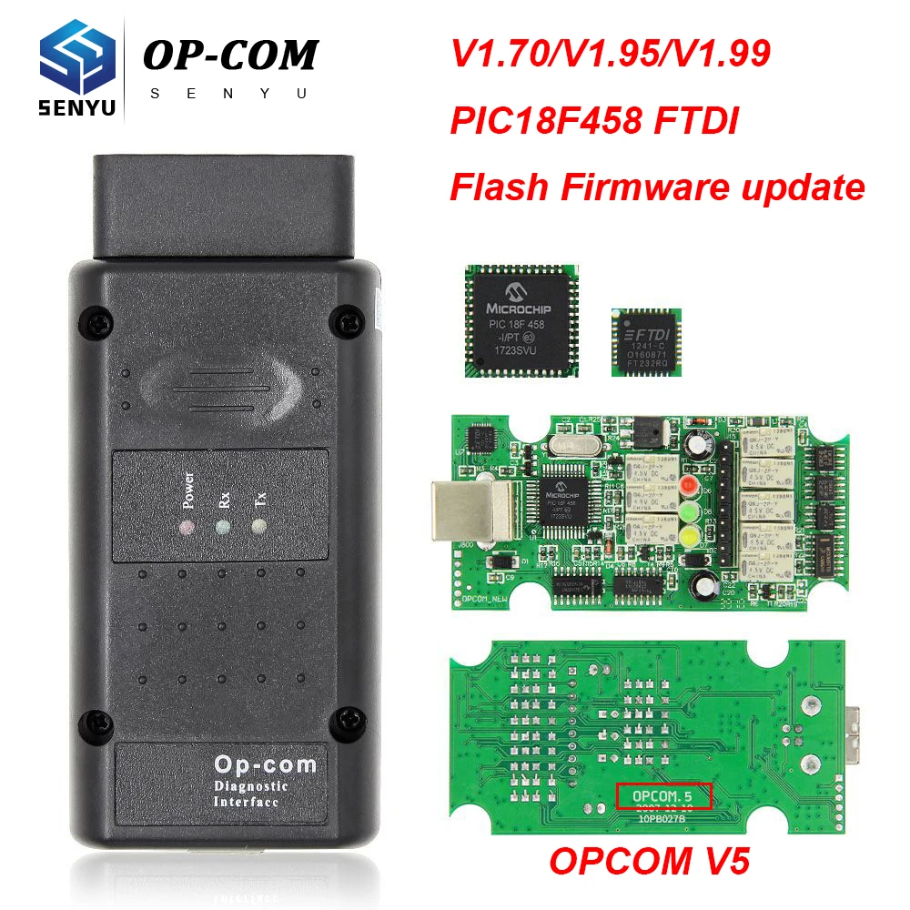 OPCOM V5 1,70 1,95 1,99 PIC18F458 FTDI флэш-прошивка обновление OP COM для Opel OBD OBD2 сканер автомобильный диагностический инструмент кабель 1,7