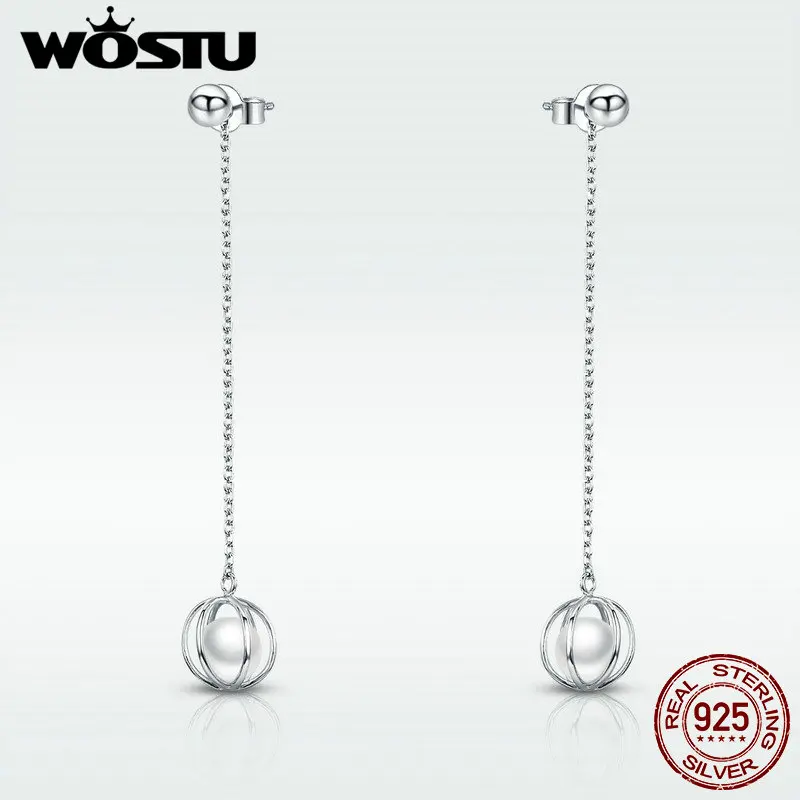 WOSTU Новое поступление 925 пробы серебро и жемчуг Sphere серьги для Для женщин