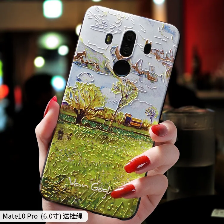 Van Gogh Sunflower Vegetable Field oil painting embossed Relief case For Huawei Mate 10 Pro 9 cover |