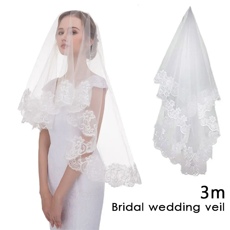 Long Mantilla Bride Veil Elegant Veils Polyester Girl Church Wedding Bridal | Дом и сад