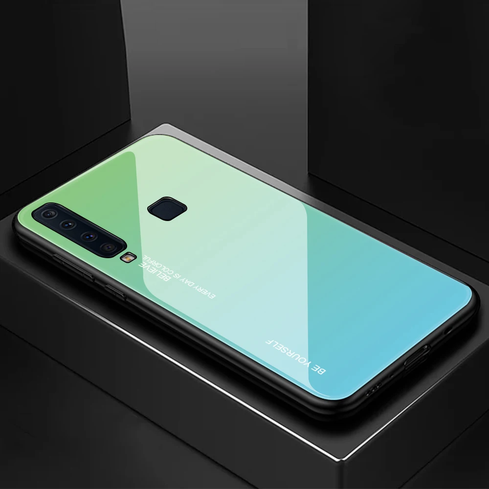 Градиент закаленное Стекло чехол для телефона для Samsung Galaxy A7 A750 J4 J6 A6 A8 плюс J8 A9 A5 A8S A9 Pro звезда принтами