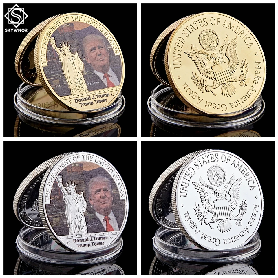 Президент США Дональд Трамп золото/серебро Trump Tower толстовки с надписью Make America Great