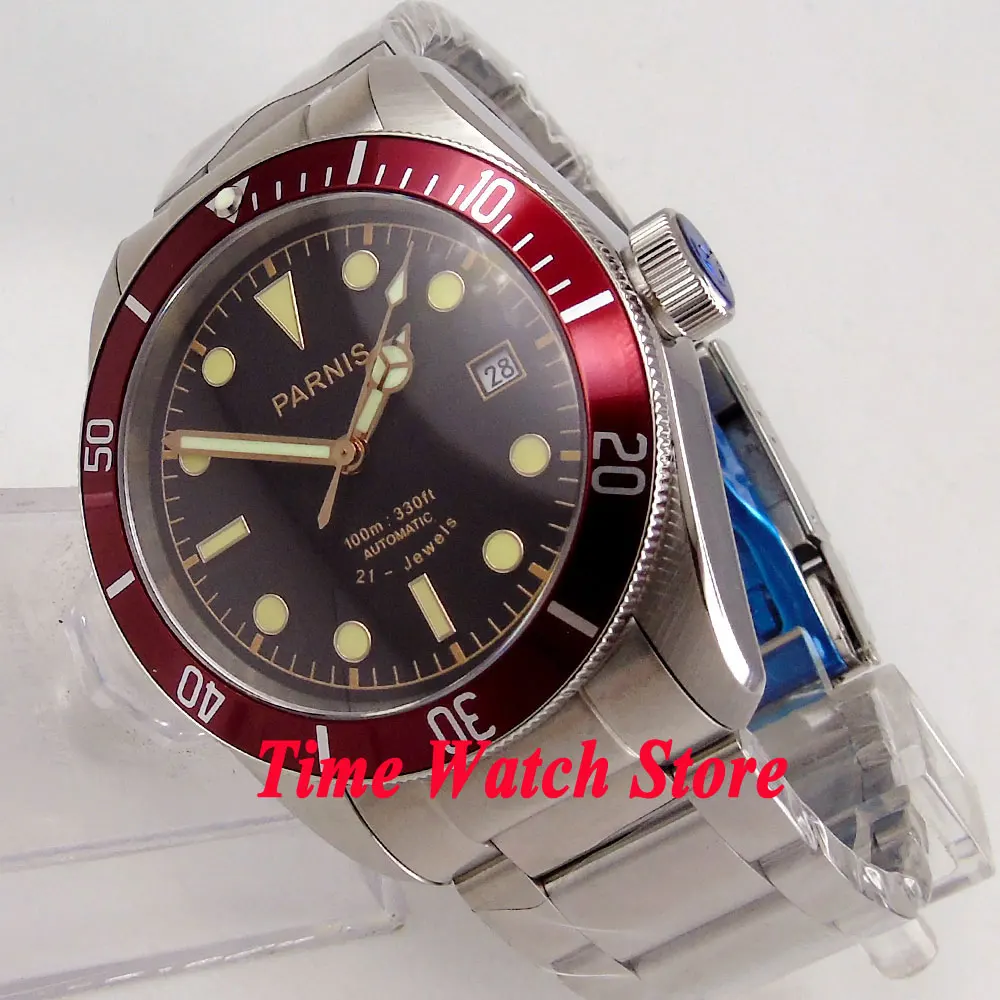 

41mm PARNIS Luxury men's watch 21 jewels MIYOTA sapphire glass black dial luminous bracelet Auomatic movement wirst watch 1005