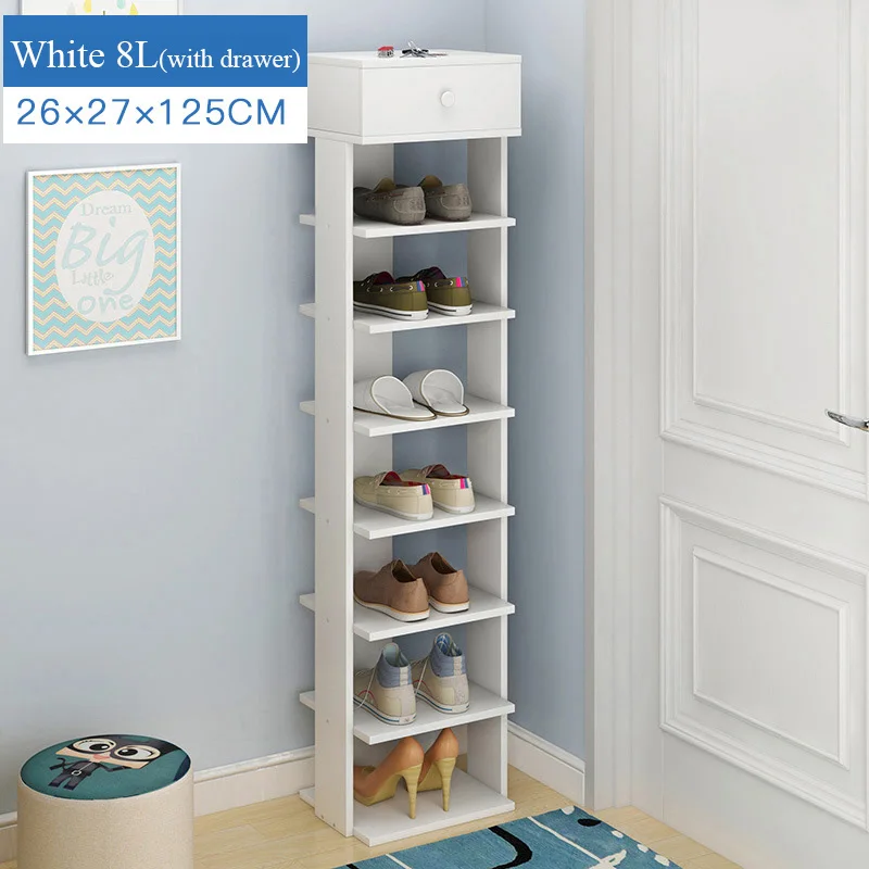 White 8L(drawer) Деревянный стеллаж для обуви простая сборка шкаф для хранения обуви Минималистичная современная мебель для дома Прихожая Экономия пространства обувь Органайзер полка - Цвет: White 8L(drawer)