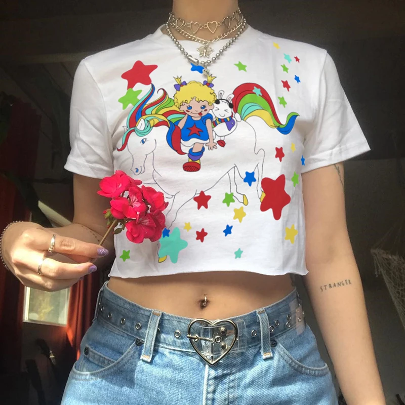 Harajuku Kawaii Белая футболка с принтом женские хлопковые свободные Забавные топы
