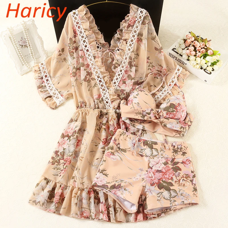 Plus Size Bikini 2019 New Arrival Sexy Halter Swimwear Brazilan Bandage Floral Design Women Push Up Print Biquini Dress |