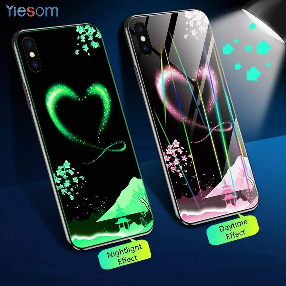 Светящийся чехол из закаленного стекла для iPhone X 8 7 6 6S Plus роскошная стеклянная