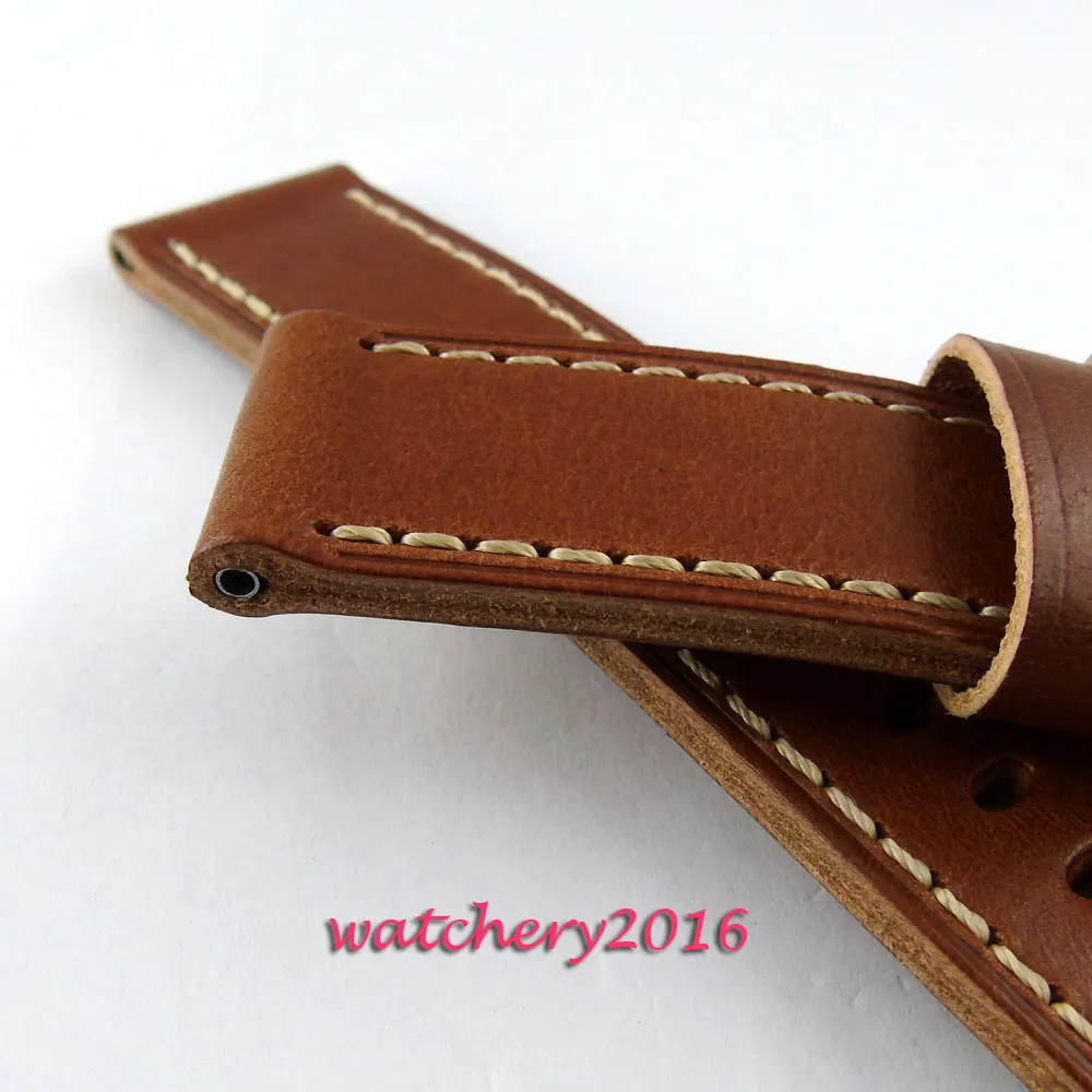 

24mm brown heavy leather Genuine leather fit mens military parnis mens watch
