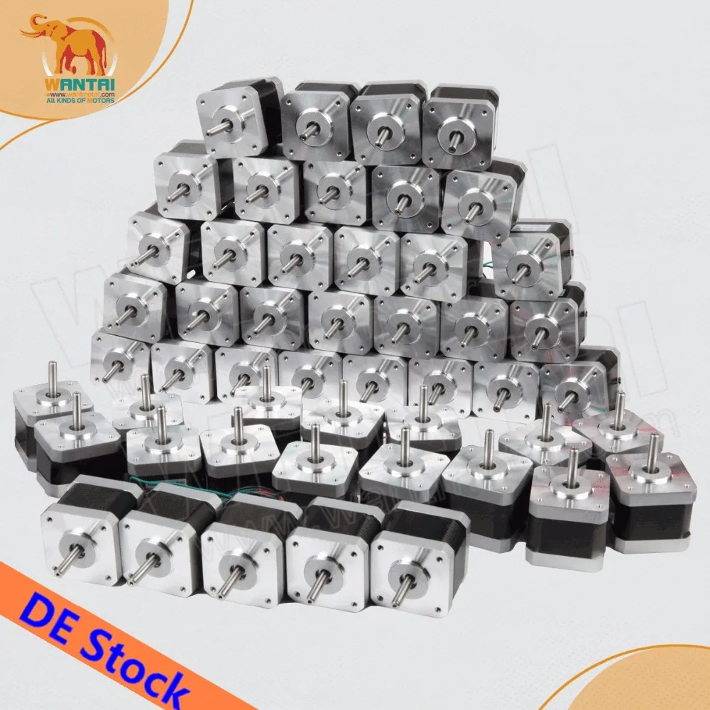 

Wantai 60 шт. шаговый двигатель Nema17 42BYGHM810 0,9 градусов 4200 г. См 48 мм 2.4A CE ROHS ISO Reprap для 3D-принтера