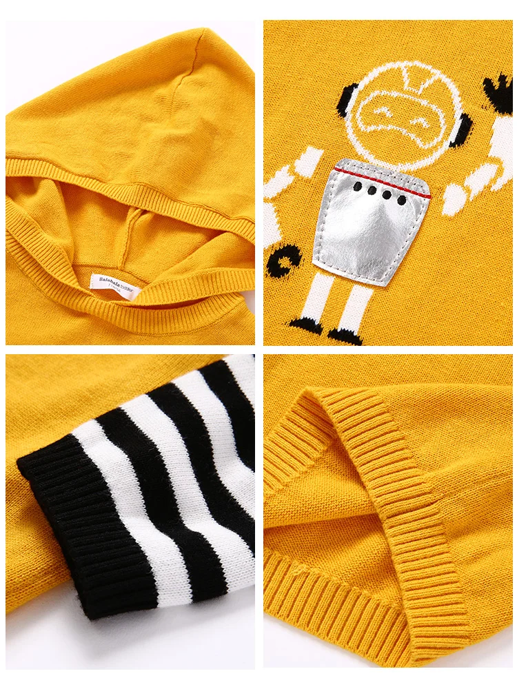 Детский свитер для мальчиков Balabala весенний с капюшоном и принтом имитация двух