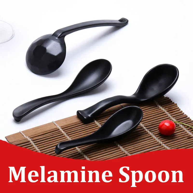 Имитация керамики меламин Ramen миска для супа черная матовая пластиковая ложка