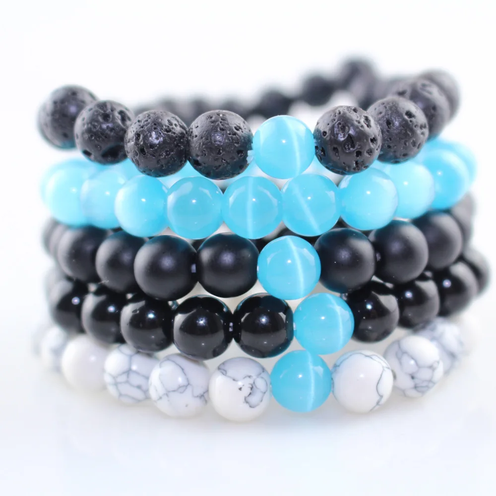 Minimalist Charm Couple Bracelets for Lovers 8mm Natural Stone Beaded Bracelet Set Valentine's Day Gift | Украшения и