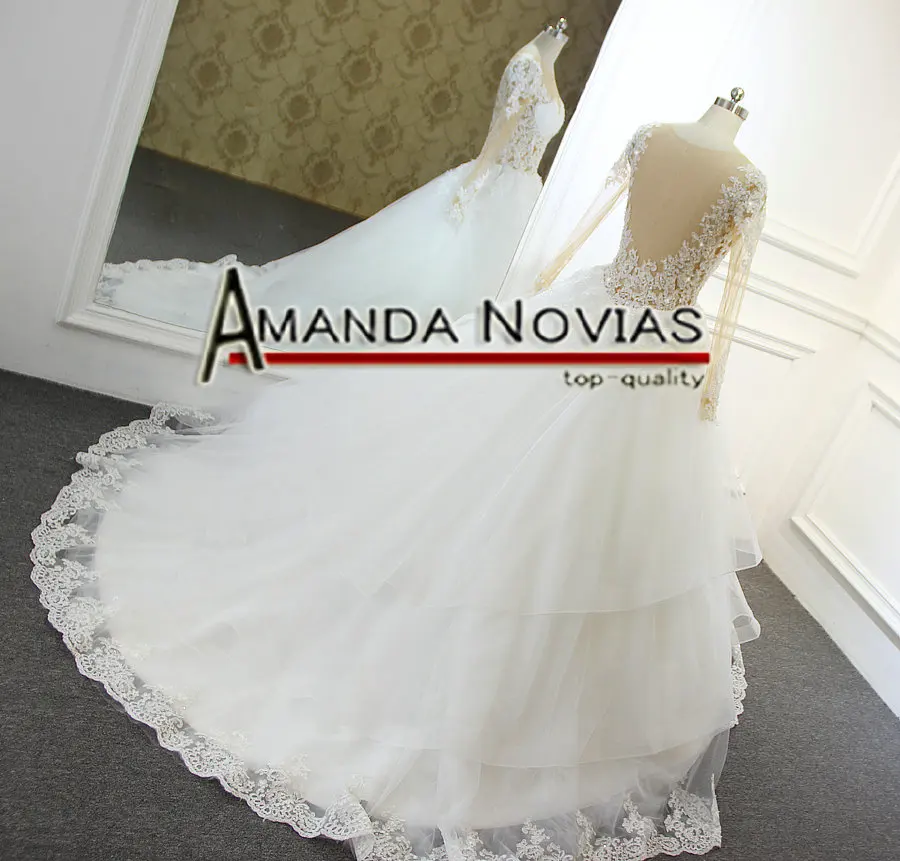 Vestido de noiva Новое поступление кружево одежда с длинным рукавом свадебное платье небольшой поезд