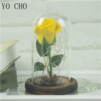 yellow YO CHO светодиодный мигающий Искусственный Розовый в колбе светодиодный светильник Роза микро-ландшафтное стекло крышка День Святого Валентина День матери коробка подарки - Цвет: yellow