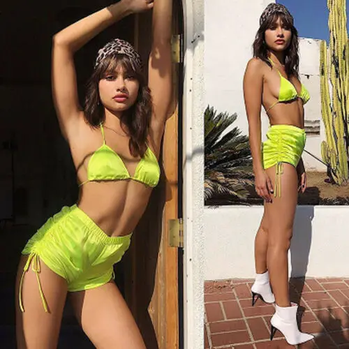 Модные Лидер продаж Женские однотонные облегающие шорты с завышенной талией на